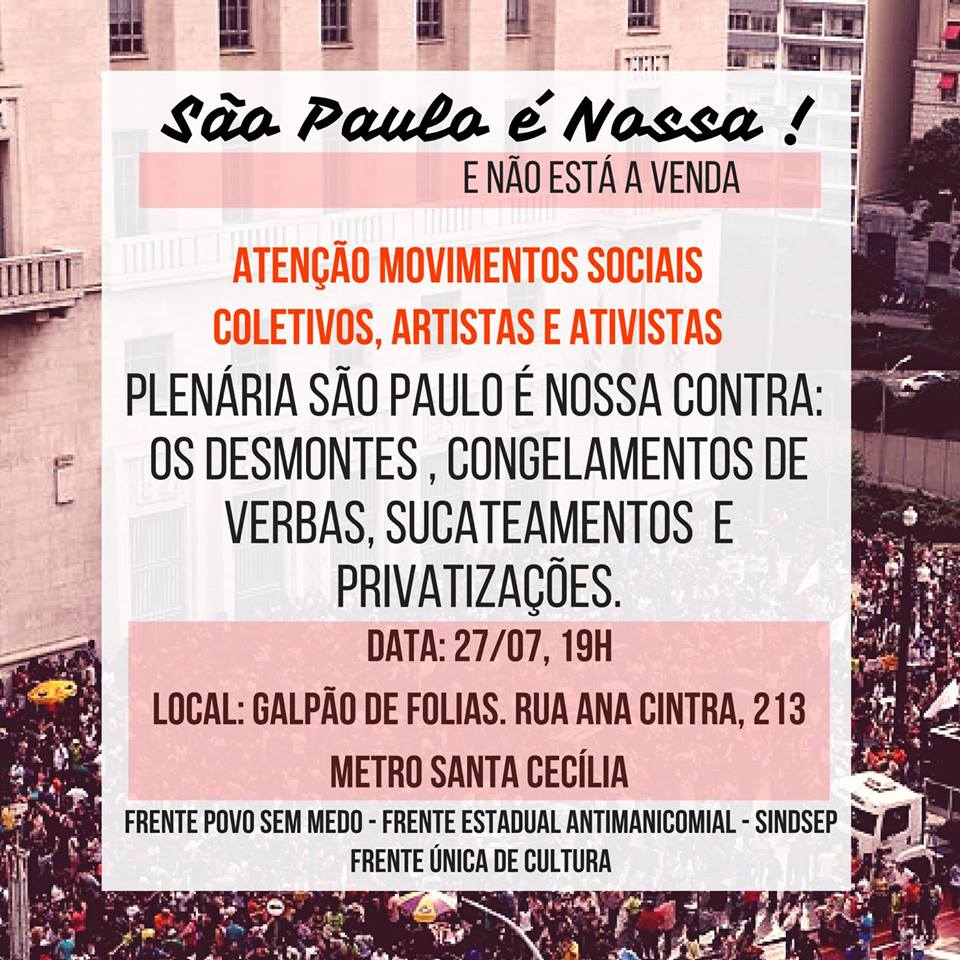 Dia 27/07 participe da plenária "São Paulo é Nossa!"